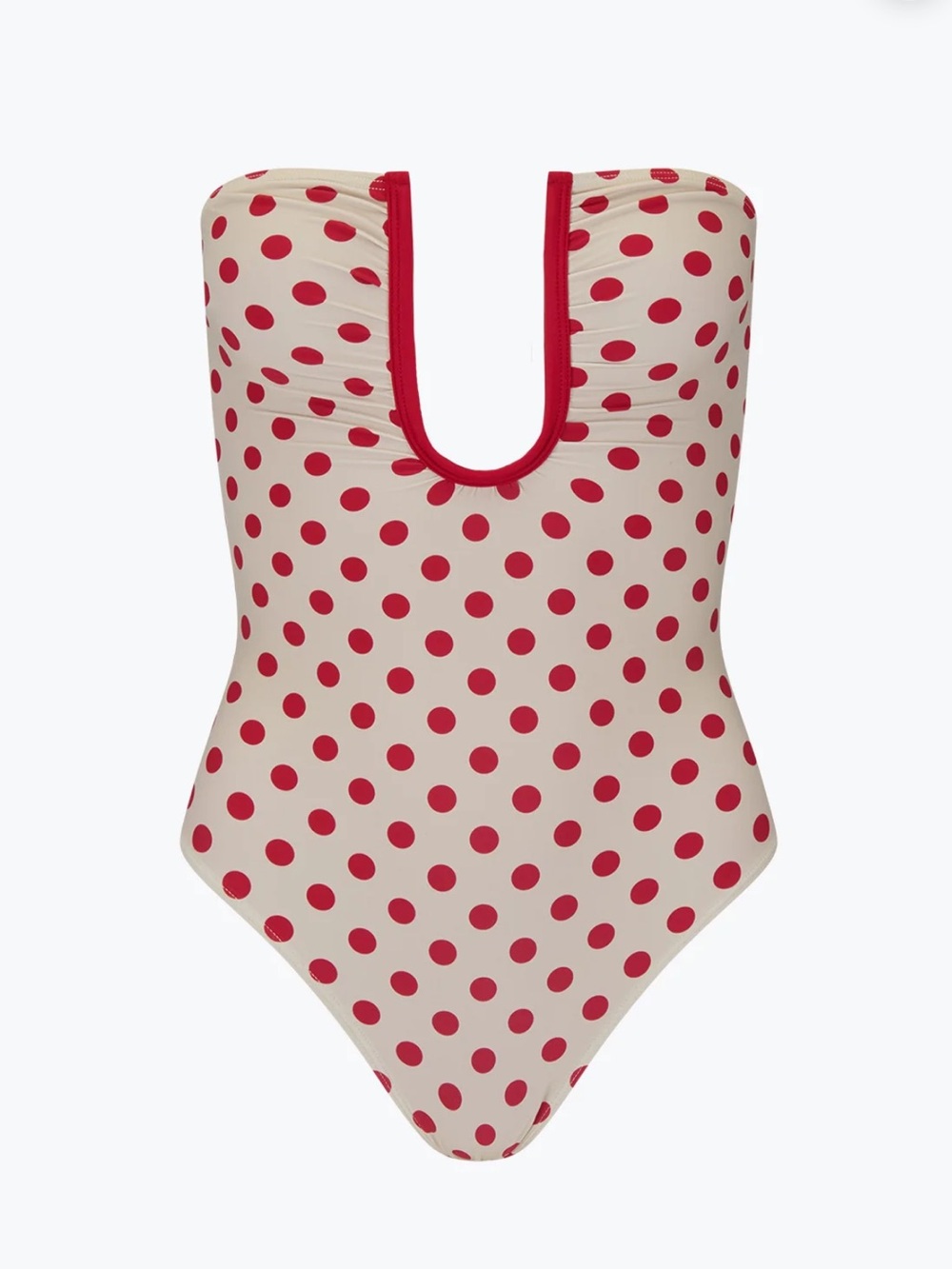 LALU Peggy One Piece | Red Dot Cream One-Piece Swimsuit with Deep U-Neck